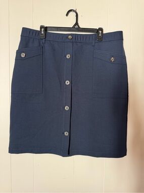 J. Jill Navy Button-Front Mini Skirt with Patch Pockets